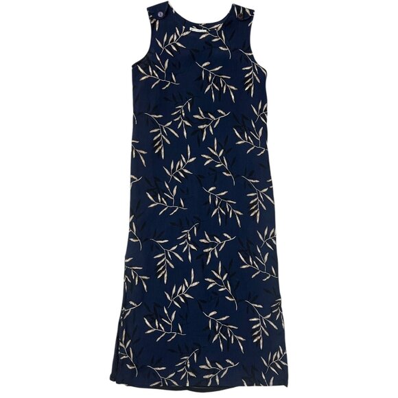 Vtg Jennifer‎ Moore Silk Fall Floral Print Sleeveless Maxi Dress Navy 6 Grunge - Picture 1 of 10